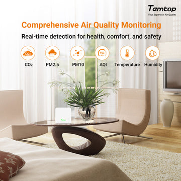 Temtop P2 Air Quality Monitor, PM2.5, PM10, CO₂, Temp & Humidity Detector for Home/Office | Accurate PM2.5, CO₂, AQI Readings Bluetooth App